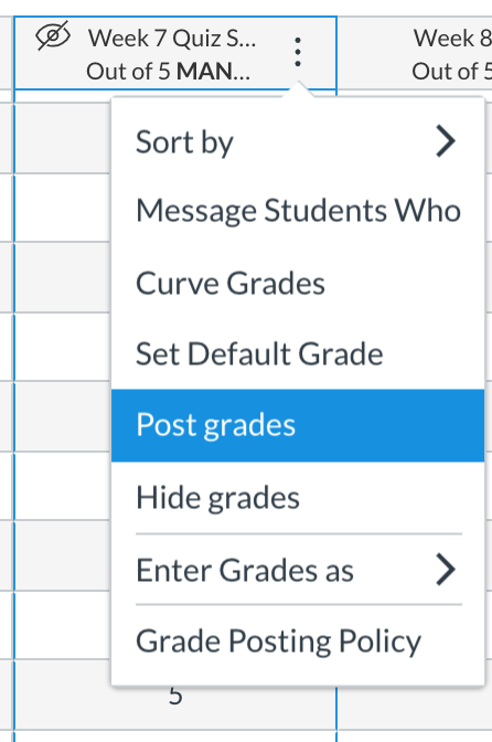 Gradebook assignment menu