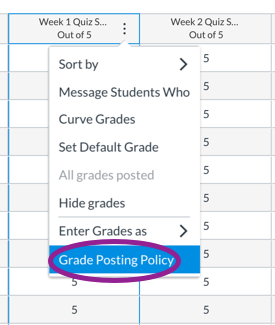 Grade Posting Policy option on Assignment menu