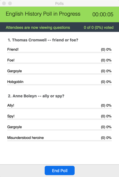 Image of Zoom poll in progress during class session
