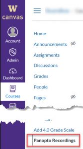 Panopto in Canvas screen shot